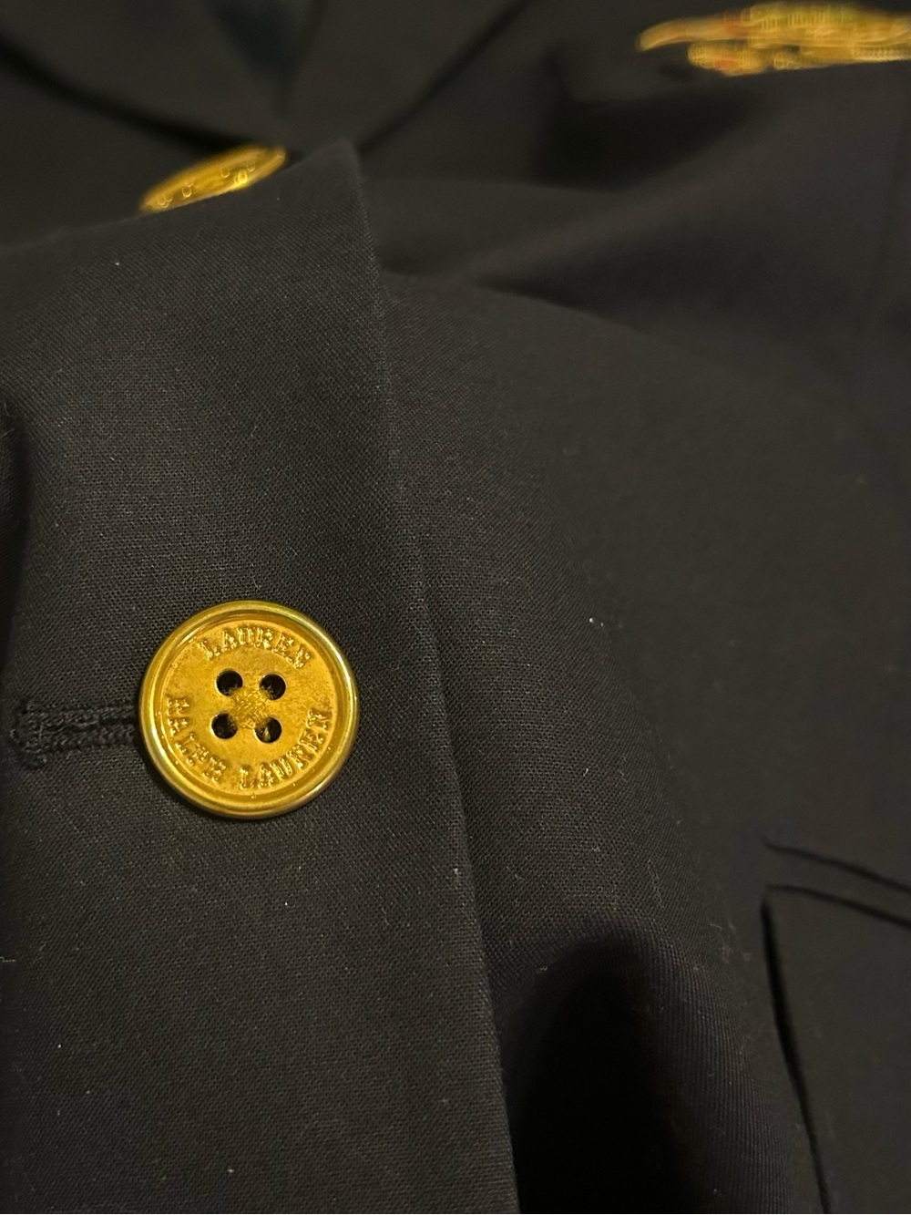 Lauren Ralph Lauren Navy Crest Blazer Gold Buttons Nautical Preppy Cotton Jacket - Picture 9 of 11